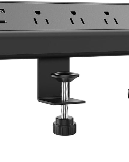 Desk Clamp Power Strip,40W Fast Charging Station,Desktop Mount Surge Protector,2 PD 20W USB C Ports,3 Outlets for Home,Office,Fit 1.9" Tabletop Edge (Black, 3 Outlets & 4 USB Ports & 25 FT Cable)