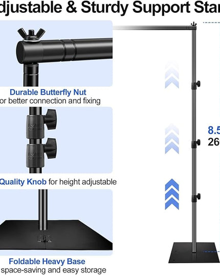 EMART Backdrop Stand, 10x10ft Width Adjustable Photography Background Support Poles with Heavy Duty Flat Base, Photo Metal Steel Pipe and Drape Frame Kit for Parties Birthday Wedding - Black