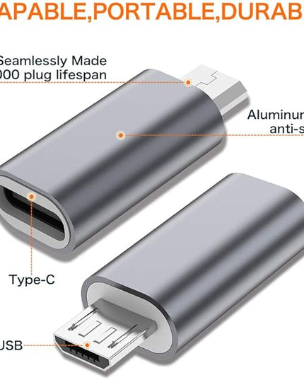 JXMOX USB C to Micro USB Adapter, (4-Pack) Type C Female to Micro USB Male Convert Connector Support Charge Data Sync Compatible with Samsung Galaxy S7 S7 Edge, Nexus 5 6 and Micro USB Devices (Grey)