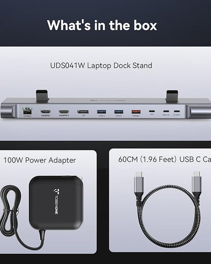 TobenONE USB-C Docking Station 3 Monitors & Dual Monitor,Laptop Dock Stand with 100W GaN III Charger, 2.5Gbps Ethernet,2 HDMI & DP (Single 4K@120Hz), 6 USB Ports for Dell/Hp/Lenovo