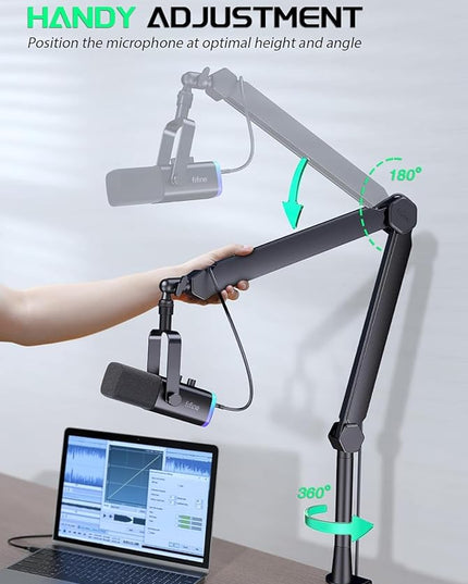 FIFINE Mic Boom Arm, Microphone Stand with Cable Management Channels, Extension Tube, Desk Clamp, Thread Adapter, Fully Adjustable Metal-Built Podcast Mic Arm for Streaming Gaming Recording-BM66T