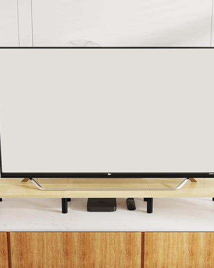 Large Extra Long Monitor Stand Riser 43.7in,Dual Monitor Riser, Wide TV Stand for 2 Monitors, Wood & Steel Leg Adjustable Height Desktop Riser, Home Office Organization. (Natural)