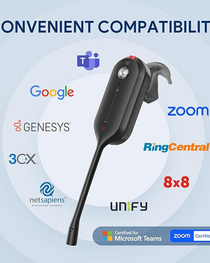 Yealink DECT Wireless Headset WH63 E2 UC,Single Ear (Mono) Convertible Office Headset with Noise Canceling Mic, 607Ft Range,3 Wearing Styles,Connects to Desk Phone and Computer
