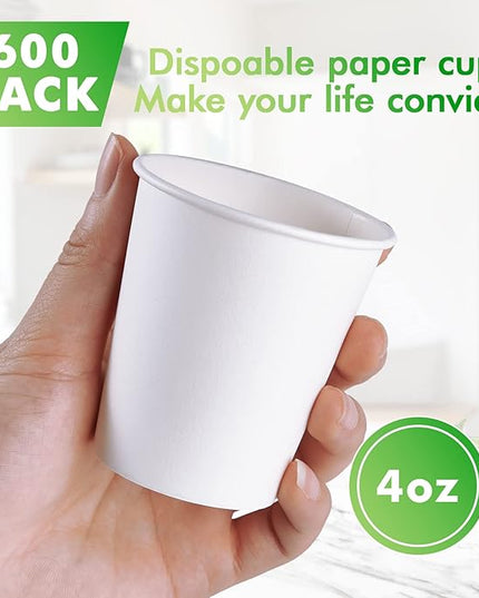 TV TOPVALUE 600 Count 4 oz Paper Cups, Disposable Bathroom Mouthwash White Espresso Cups for Home, School and Office