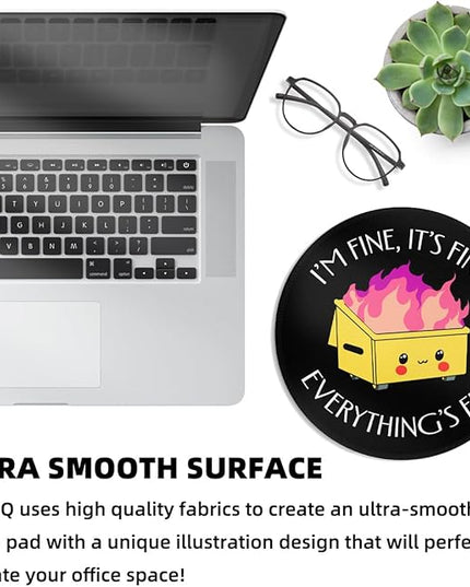 Dumpster on Fire Small Mouse Pad, Cute Funny Round Mousepad with Non-Slip Rubber Base, This is Fine Mouse Pads for Desk Accessories Laptop Gaming Office Supplies Decor(8.6 x 8.6 Inch)