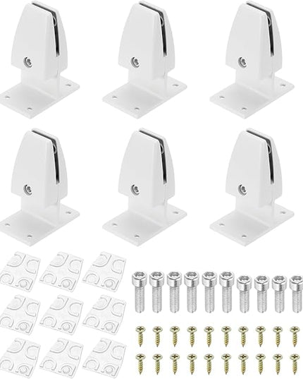 PATIKIL 6 Pcs Adjustable Desk Divider Partition Clips, T-Shape Aluminum Sneeze Guard Support Clamps Desktop Divider Clips for Offices Stores Counter Privacy Panel,Matte White