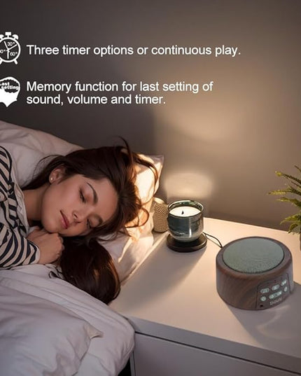 White Noise Machine - Sleep Sound Machine with Soothing Sounds Timer & Memory Function for Sleeping & Relaxation, Sleep Therapy for Kid, Adult, Nursery, Home, Office, Travel. Brown Wood Grain
