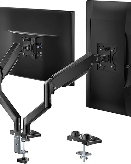 WALI Dual Monitor Stand for 17-32 inch Computer Screens, Dual Monitor Arms for 2 Monitors Holds up to 22 lbs, Height Adjustable Gas Spring Dual Monitors Mount, VESA 75x75/100x100mm (GSMP002N), Black
