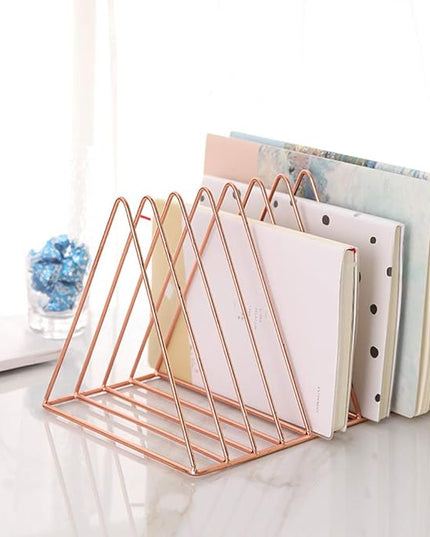 Sooyee 2 Pack 9 Slot Rose Gold Magazine Holder,Desktop File Sorter Organizer Triangle Bookshelf Decor Home Office