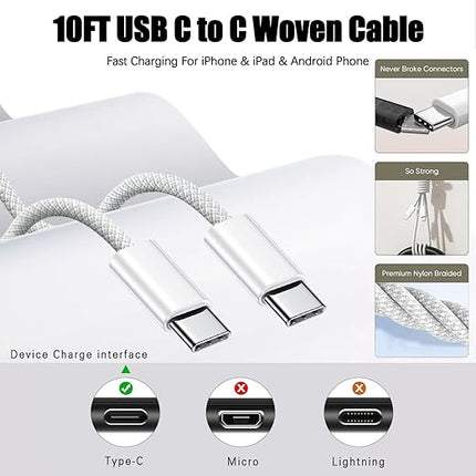 iPhone 17 16 Charger,4-Port USB C Charger Block Fast Charging 2Pack 40W Apple Wall Charger with 10FT USB C to C Woven Braid Cable Cord for iPhone 17 Pro Max/17 Pro/17/Air/16e/16 Pro Max/16 Plus/15