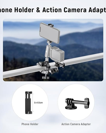NEEWER Super Clamp with 3" Dual Ballhead Magic Arm, Camera Phone Clamp Mount with 1/4" 3/8" Threads, Cold Shoe, Phone Holder, Action Camera Adapter Compatible with GoPro DJI iPhone 16 15 Pro Max, ST88