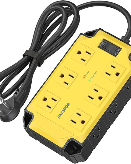 Heavy Duty Power Strip15 Amps/1200 Joules, 12 Outlets Industrial Magnetic Surge Protector, 6.5 FT Extension Cord for Industrial Shop Garage (Yellow)