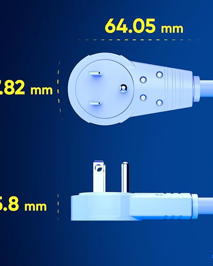 Maximm Cable 1 Feet 14Awg 360° Rotating Flat Plug Extension Cord/Wire, 3 Prong Grounded Wire, Heavy Duty Extension Cord - UL Certified - White