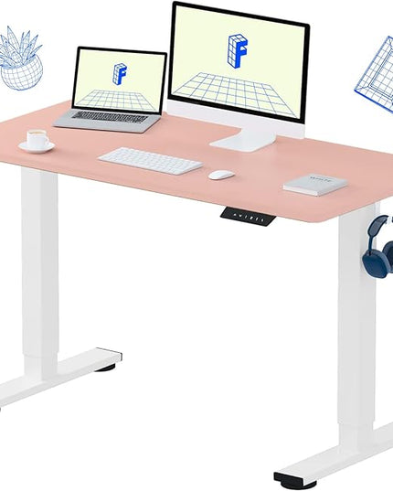 FLEXISPOT EN1 One-Piece Standing Desk, 48"x24" Seamless Desktop Electric Height Adjustable Desk for Home Office, Multi-Monitor Setups & Easy Assembly, Pink