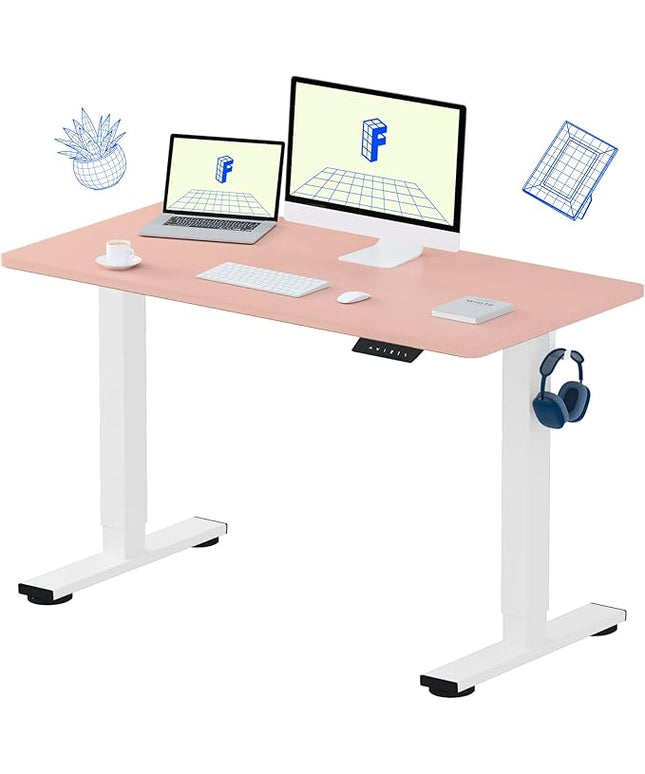 FLEXISPOT EN1 One-Piece Standing Desk, 48"x24" Seamless Desktop Electric Height Adjustable Desk for Home Office, Multi-Monitor Setups & Easy Assembly, Pink