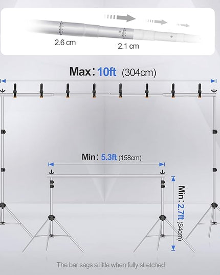 EMART Backdrop Stand 10x7ft(WxH) Photo Studio Adjustable Background Stand Support kit with 2 Crossbars, 8 Clamps, 2 Sandbags and Carry Bag for Parties, Events Decoration, Wedding, Photography -Silver