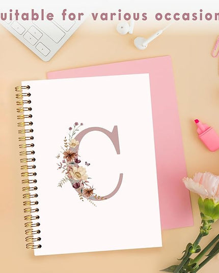 Lacama Customized Monogrammed Gifts, Pink Initial Letter C Notebook Journal, Aesthetic Wildflower Personalized Spiral Notebook, Birthday Gifts for Women, School Supplies, Office Supplies 5.5x8.3
