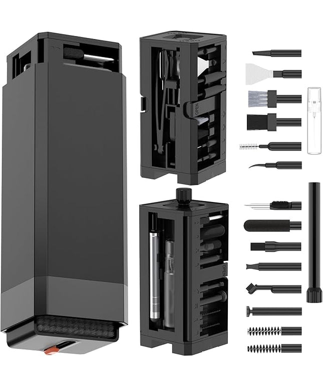 VICHYIE Keyboard Cleaning Kit with Brush, Computer Laptop Cleaner Kit, Phone Cleaning Tool, Multi-Function Cleaner Kit for Earbuds, Cellphones, PC, Screens, Camera Lens, Electronics Devices (Black)