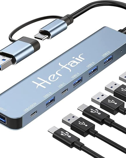 USB C Hub USB Hub Aluminum 7 in 1 USBC Dock with USB3.0 & USB2.0 Ports Extender Multiport Adapter for PC/Laptops/MacBook Pro/Air/iMac/iPad and More Devices