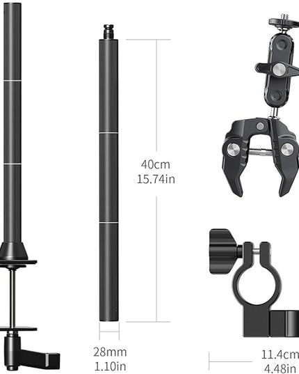 JUSMO LS15 Pro Camera Desk Mount, Aluminum Overhead Camera Mount Rig, Table Multi-Device Pole to Mount Magic Arm Clamp, DSLR, Cameras, Phone, Light, Microphone, Streaming, Studio, Max Load 22 lb