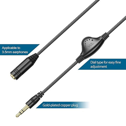 PChero 2 Packs 3.5mm Headphone Extension Cable, 3.3FT Male to Female Stereo Audio Jack Extender Aux Extension Adapter Cord with Volume Control for Headset Earphones Smartphones Tablets MP3 Players