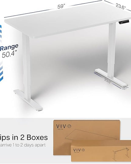 VIVO Electric 60 x 24 in Dual Motor Sit Stand Desk, Memory Height Adjustment, 2B Series, White Top White Frame, DESK-KIT-2W6W