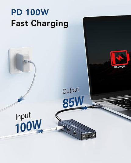 ANYOYO USB C Docking Station Dual HDMI Monitor Adapter 8-in-1 USB C HUB 3 Monitors Adapter with 4K HDMI +VGA +PD100W+Audio Laptop Docking Station for Dell/Lenovo/HP/Samsung/ASUS (Gary)