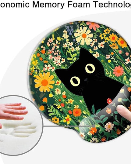 Ergo Comfort Gel Wrist Rest Mouse Pad-Ergonomic Office Mousepad with Wrist Support-Non-Slip, Design Desk Accessories Mat for Home&Game Decor Cute Black Cat
