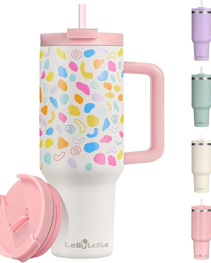40oz Tumbler with Handle,Double Wall Vacuum Reusable Stainless Steel Insulated Water Bottle,With Leak Proof lid and Straw for Iced or Cold Beverages (Cloud-like White)