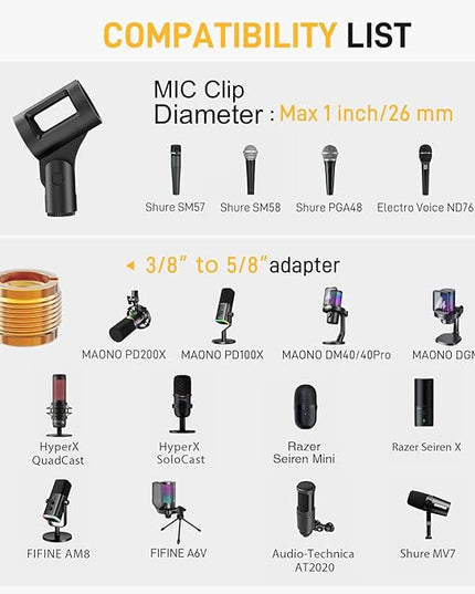 MAONO Boom Arm Microphone Stand: Adjustable Metal Suspension Mic Boom Arm for Podcast Gaming Streaming Recording,with Desk Clamp and 3/8" to 5/8" Screw Adapter-Max Load 1KG BA20 Black