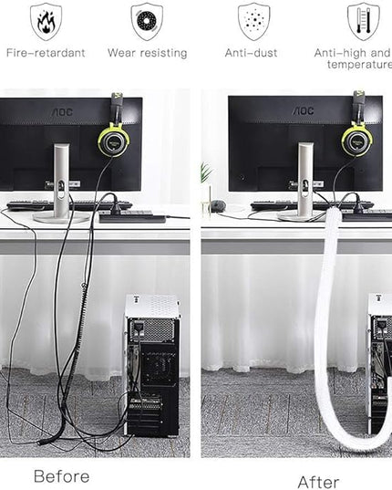 AGPTEK Cable Sleeve Cover, 10ft - 4/5 inch Desk Cord Organizer Cable Hider, Home Office Wire Management Computer TV Wire Loom Tubing, Pet Proof Cord Protector, from Cat Dog Chewing, White