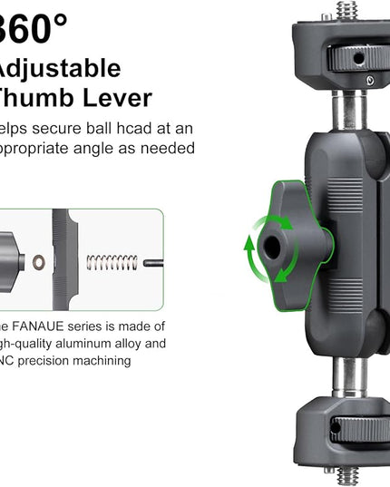 FANAUE Mini Articulating Arm Mount Camera Accessories Compatible with 1/4"-20 to 1/4"-20 Connectors (with Locating Pins) Aluminum-Built Arm Offers Flexibility Connectors
