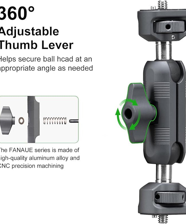 FANAUE Mini Articulating Arm Mount Camera Accessories Compatible with 1/4"-20 to 1/4"-20 Connectors (with Locating Pins) Aluminum-Built Arm Offers Flexibility Connectors
