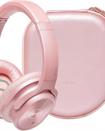 ZIHNIC Active Noise Cancelling Headphones, 40H Playtime Wireless Bluetooth Headset with Deep Bass Hi-Fi Stereo Sound,Comfortable Earpads for Travel/Home/Office (Rose Gold)