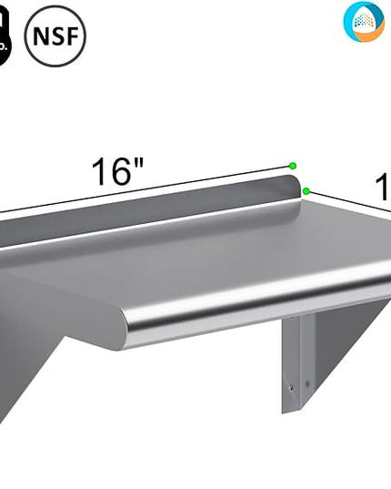 AmGood 10" X 16" Stainless Steel Wall Shelf | Metal Shelving | Garage, Laundry, Storage, Utility Room | Restaurant, Commercial Kitchen | NSF