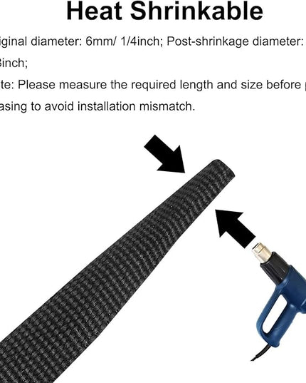 MECCANIXITY Braided Cable Sleeves Heat Shrinkable Fabric Sleeving, 1/4" 60ft Black 2:1 Ratio Heat Shrinkable Cord Protector for Harness Cable, Network Cable Protection, Cable Management
