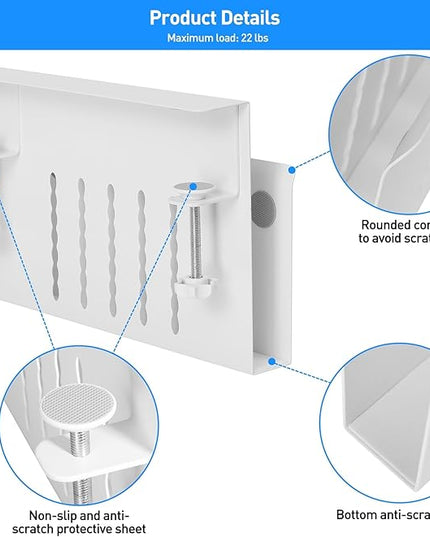 MAXECHO Desk Side Storage, Under Desk Laptop Mount, Table Side Hanging File Organizer, No Drill Clamp On Cable Management Tray, Laptop Holder with Magnetic Pen Holder for Office and Home, Load 22 Lbs