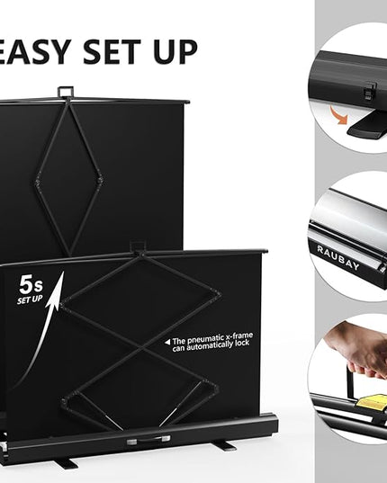 【Easy Set Up】 RAUBAY 59.8 x 82.7in Collapsible White Backdrop Screen Portable Retractable Panel Photo Background with Stand for Video Conference, Photographic Studio, Streaming
