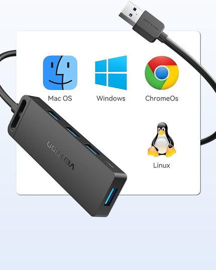 VENTION USB Hub 3.0 Splitter with 3FT Extension Long Cable 4-Port Ultra-Slim Multiport Expander for Desktop, PC, Laptop, Surface Pro, PS4, Flash Drive, Mobile HDD