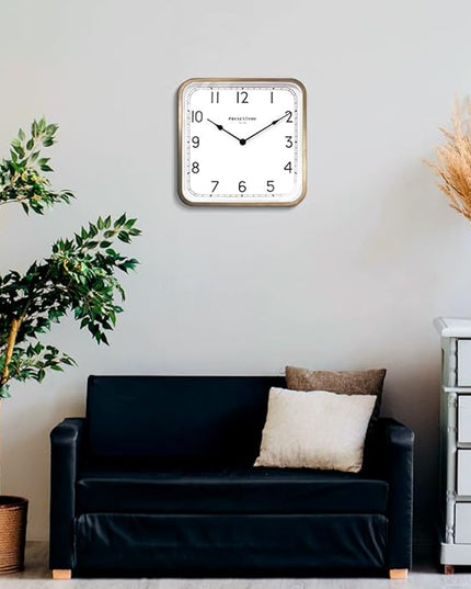 Presentime & Co. 16" Anton Vintage Square Clock, Silent No Ticking, Wall Art and Timepiece for Home Decoration/Wall Décor, Antique Hamilton Gold Color