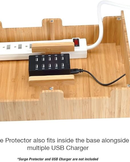MobileVision Bamboo 10-Port Charging Station & Docking Organizer for Smartphones & Tablets, Family-Sized, for use in Corporate Offices & Classrooms