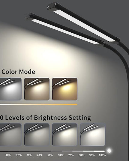 iZELL Desk Lamp, [2 LED Tube] Desk Lamps for Home Office with Clamp, Flexible Gooseneck LED Book Light, Easy Clip on Reading Lights for Bedrooms Beside Table Headboard College Dorm Bed Room - Black