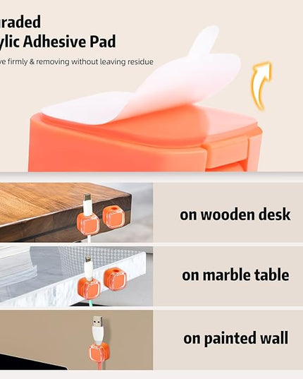 Magnetic Cable Clips Cord Organizer Holder, 6 Pack Adhesive Wire Holder Keeper Organizer USB Charging Cable Storage Holder for Home Office Phone Car Wall Desktop Nightstand Kitchen (Orange)
