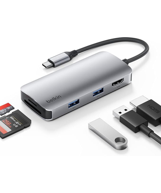 Belkin USB-C Hub, 5-in-1 Multiport Adapter - USB-C Docking Station with 4K HDMI, 2 x USB-A Ports, SD Card Slot, & MicroSD Card Slot for MacBook Pro, Air, iPad Pro, XPS, and More