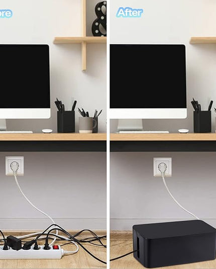 Cable Management Box, 3 Pack Cord Organizer Boxes with 33 PCS Cable Management Set to Cover Hide Power Strip, Surge Protector Under Desk & on Floor, Wire Concealer for Home Office Computer TV (Black)