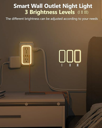 Wall Outlet Extender with Night Light, Power Plug Adapter Multi Plug Outlet Surge Protector with 4 USB Charging Ports (2 USB C), Adapter Spaced Outlets for Home Travel Office