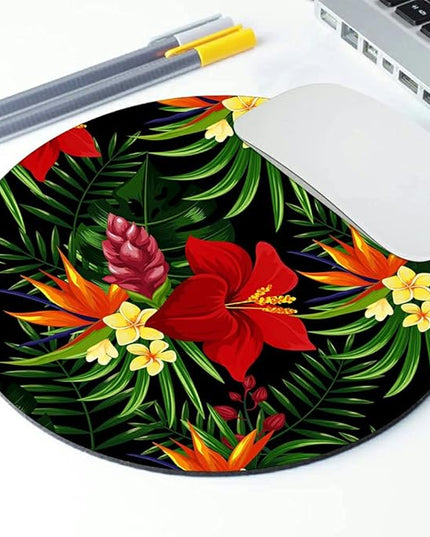 Rainforest Seamless Pattern Tropical Leaves, Tropical Jungle Plants and Exotic Flowers Round Mousepad, Personalized Custom Design Mouse Pads，Mousepad for Laptop Computers(plant1)