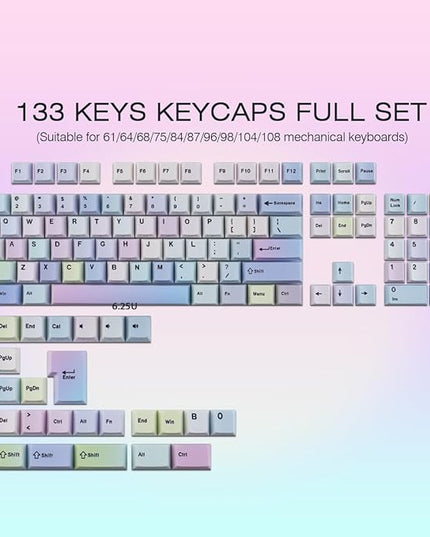 Sunzit Dreamy Purple Keycaps,132 Keys PBT Custom Side Print Keycaps,Cherry Profile Dye Sub Keycap Set,Cute Shine Through Keyboard Key caps for Mechanical Keyboards