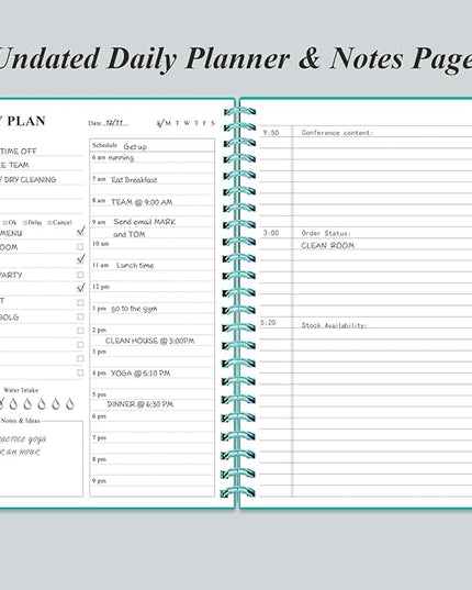 Daily Planner Undated - B5 To Do List Notebook Hourly Schedules, Spiral Appointment Planner for Women and Men, PVC Hardcover, Inner Pocket, Elastic Closure, 7" x 10", Teal