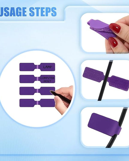 50 Pieces Cord Labels Self-Adhesive Nylon Cable Labels Tags Waterproof Wire Cable Tags or Electronics Office Computers Management and Identification (Purple)